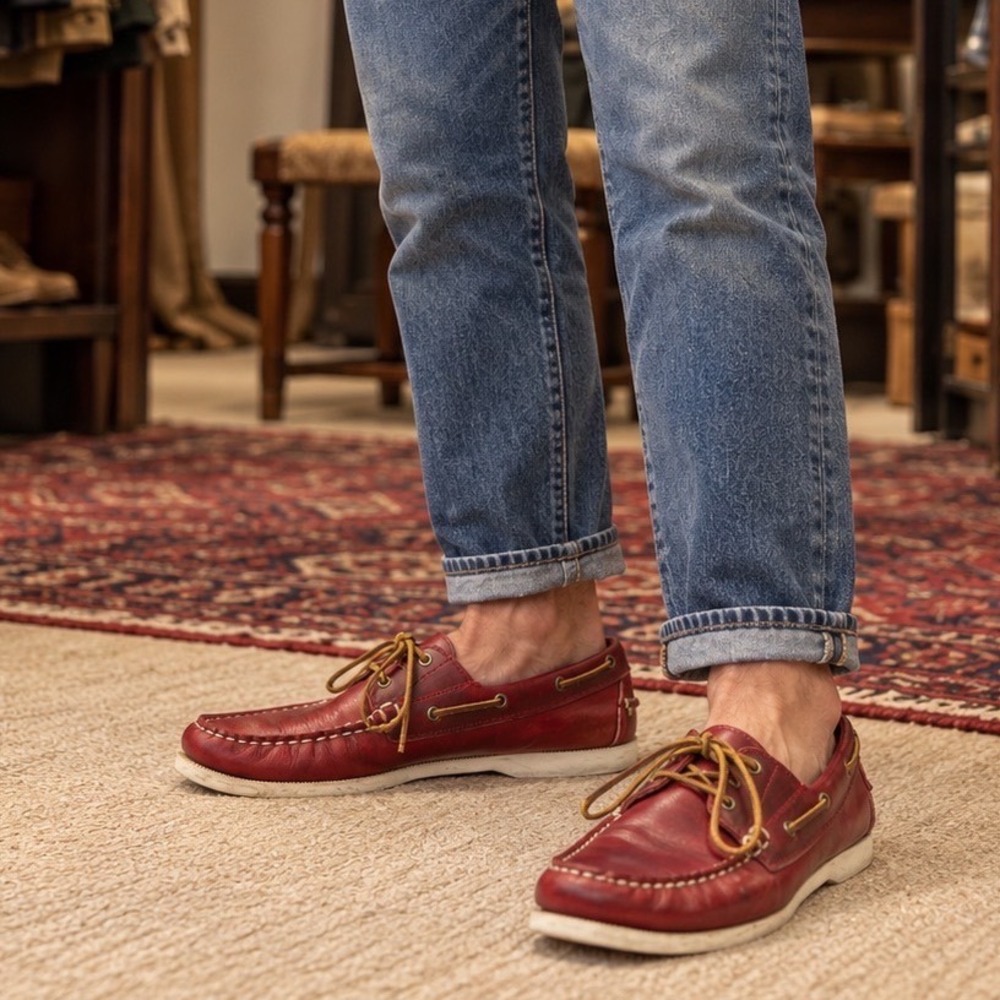 Allen Edmonds Maritime Boat Shoes Men 11 D Red Leather Moc Toe 11266